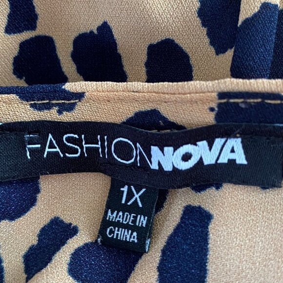 38.  Fashion Nova Cheetah Animal Print Long Sleeve Waist Fit Blouse Sz 1X - Picture 8 of 10